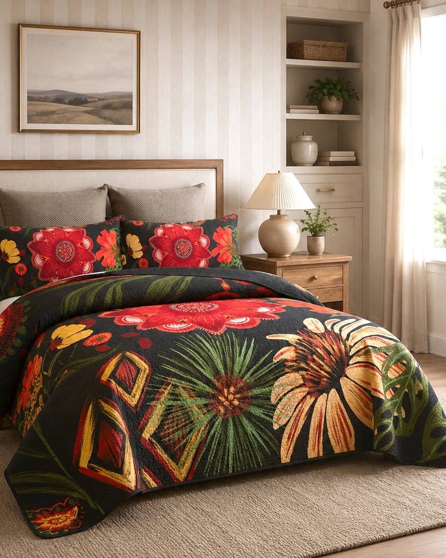 Flore Boho Floral Quilt Set