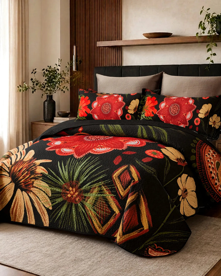 Flore Boho Floral Quilt Set