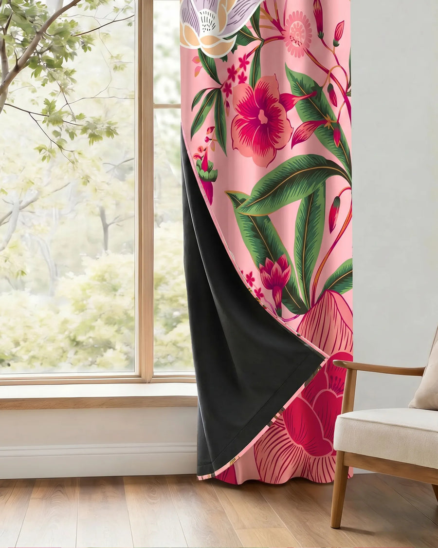 Boho floral blackout curtains with room darkening black backing in the Boho Rose pattern