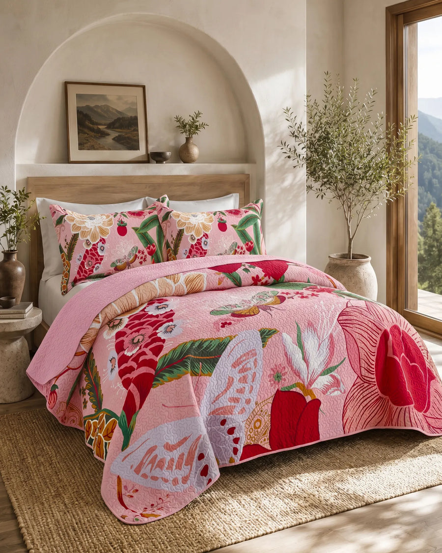 Botanical Floral Quilt Set in luxury Bedroom