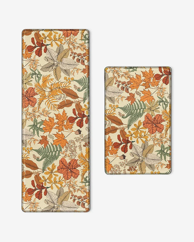 Maple Orange botanical anti-fatigue kitchen mat set with matching runner and sink mat