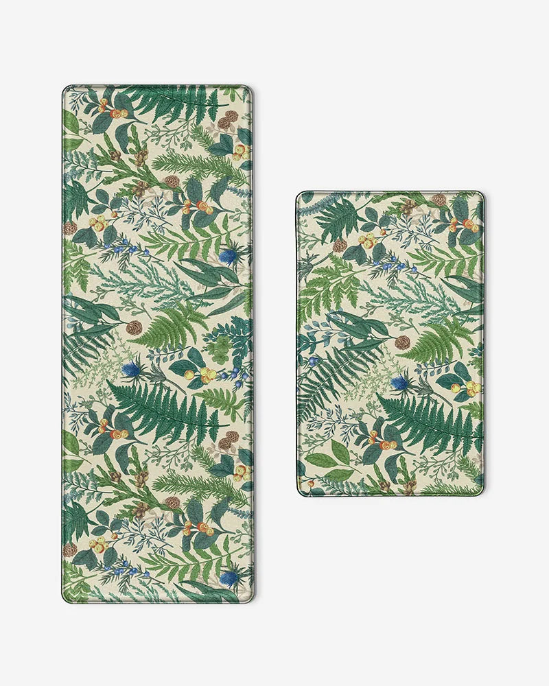 Vintage Beige botanical anti-fatigue kitchen mat set with matching runner and sink mat