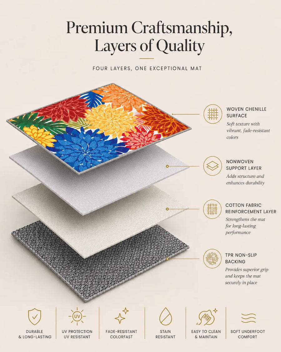 Colorful Floral Outdoor Area Rug texture and detail view