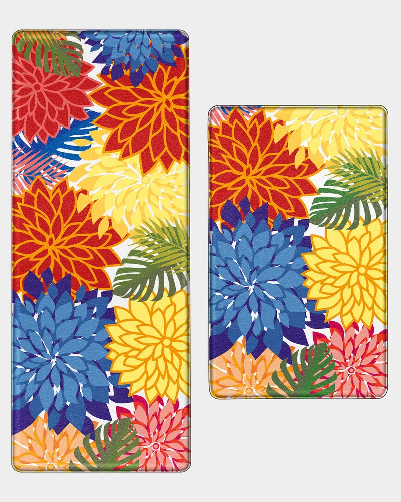 Colorful floral extra-wide kitchen mat set with 24-by-39-inch and 24-by-59-inch mats
