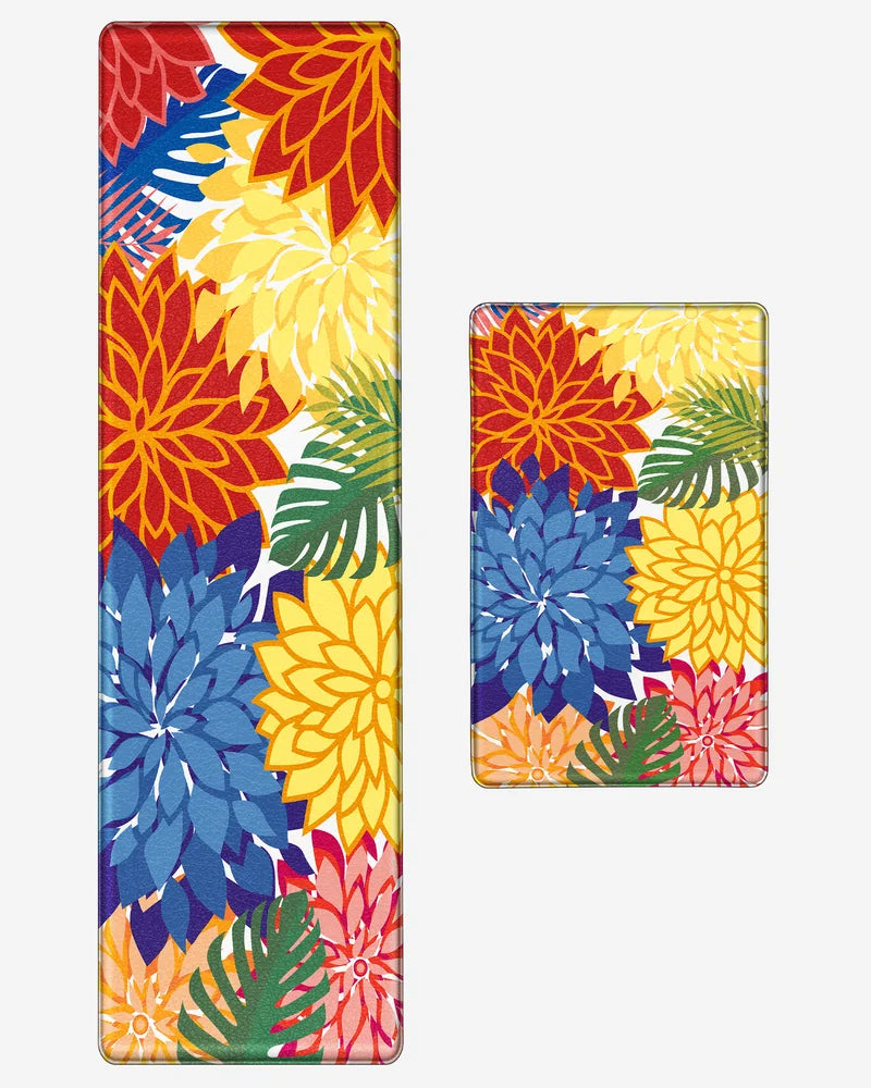 Colorful floral kitchen mat set with 17.3-by-28-inch mat and 59-inch runner