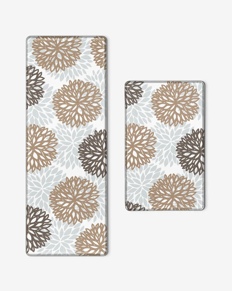 Brown Grey dahlia floral kitchen runner and matching mat product view