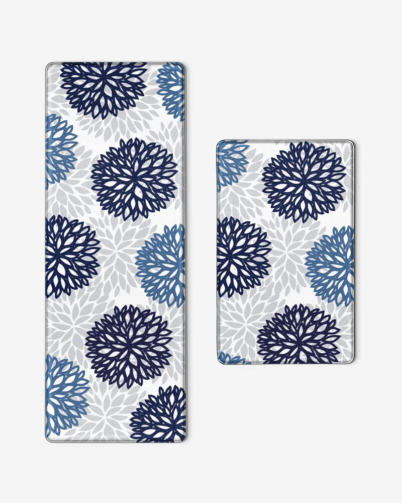 Navy Teal dahlia floral kitchen runner and matching mat product view