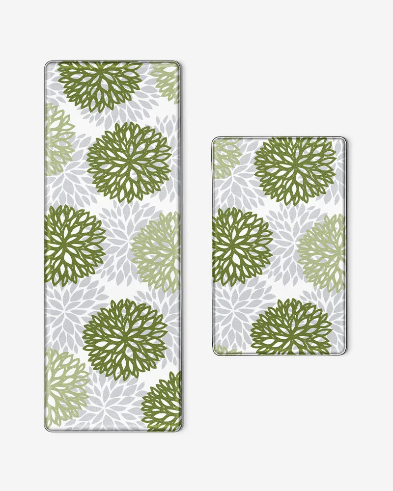 Sage Green dahlia floral kitchen runner and matching mat product view