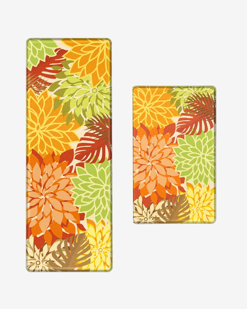 Maple Orange floral anti-fatigue kitchen mat set with 17.3-by-28-inch mat and 47-inch runner