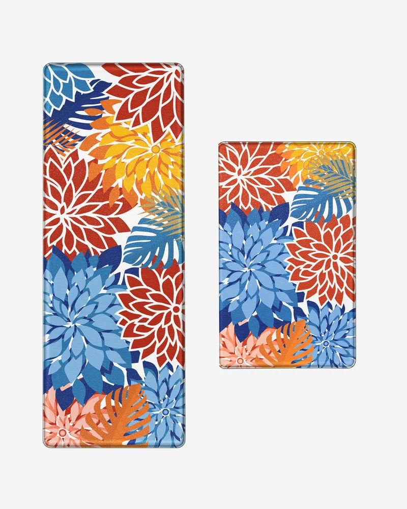Red Blue floral anti-fatigue kitchen mat set with 17.3-by-28-inch mat and 47-inch runner