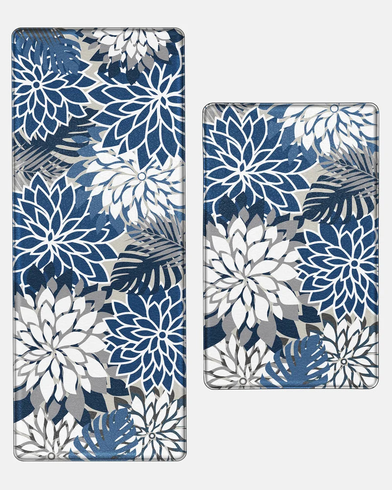 Blue Gray floral extra-wide kitchen mat set with 24-by-39-inch and 24-by-59-inch mats