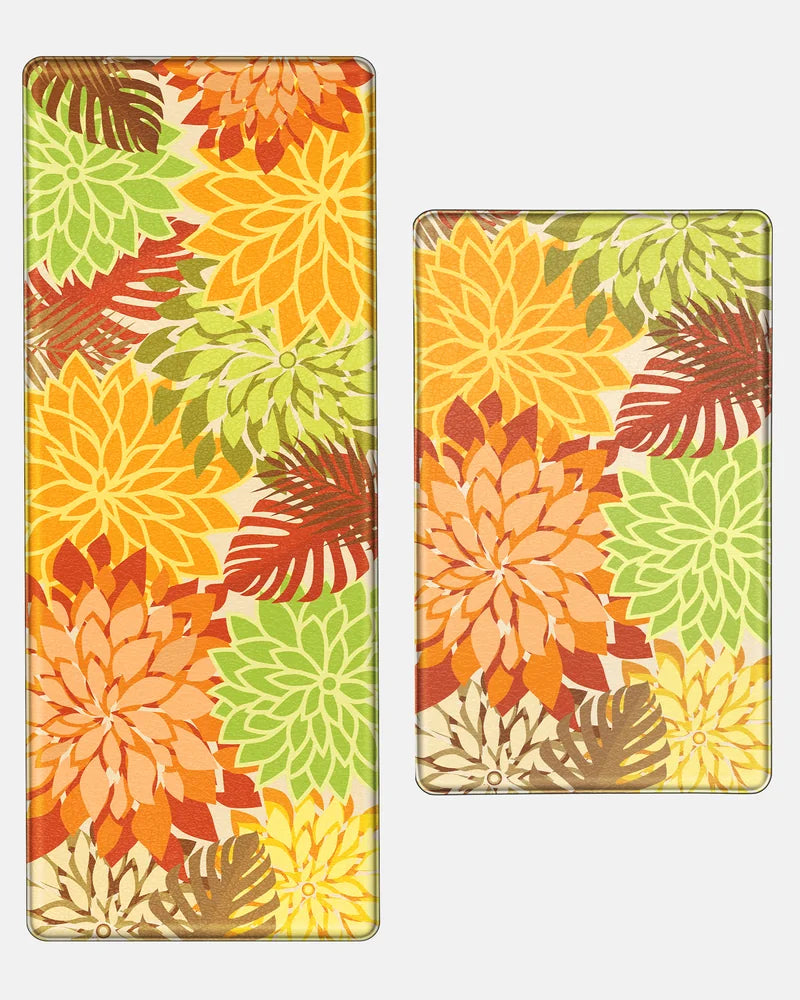 Maple Orange floral extra-wide kitchen mat set with 24-by-39-inch and 24-by-59-inch mats