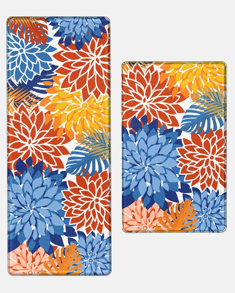 Red Blue floral extra-wide kitchen mat set with 24-by-39-inch and 24-by-59-inch mats