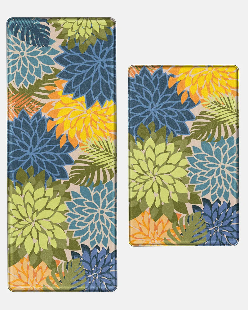 Yellow Green floral extra-wide kitchen mat set with 24-by-39-inch and 24-by-59-inch mats