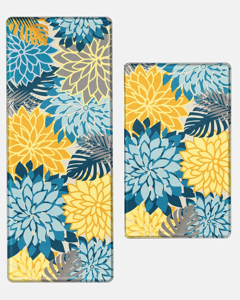 Yellow Teal floral extra-wide kitchen mat set with 24-by-39-inch and 24-by-59-inch mats