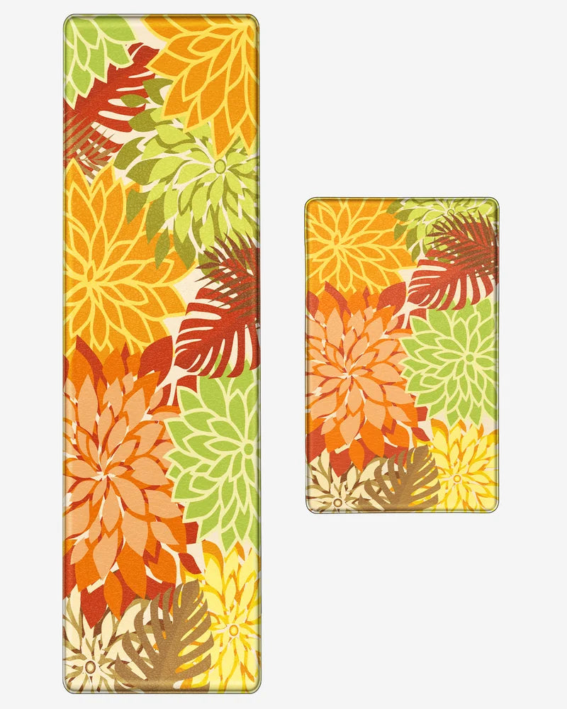 Maple Orange floral kitchen mat set with 17.3-by-28-inch mat and 59-inch runner