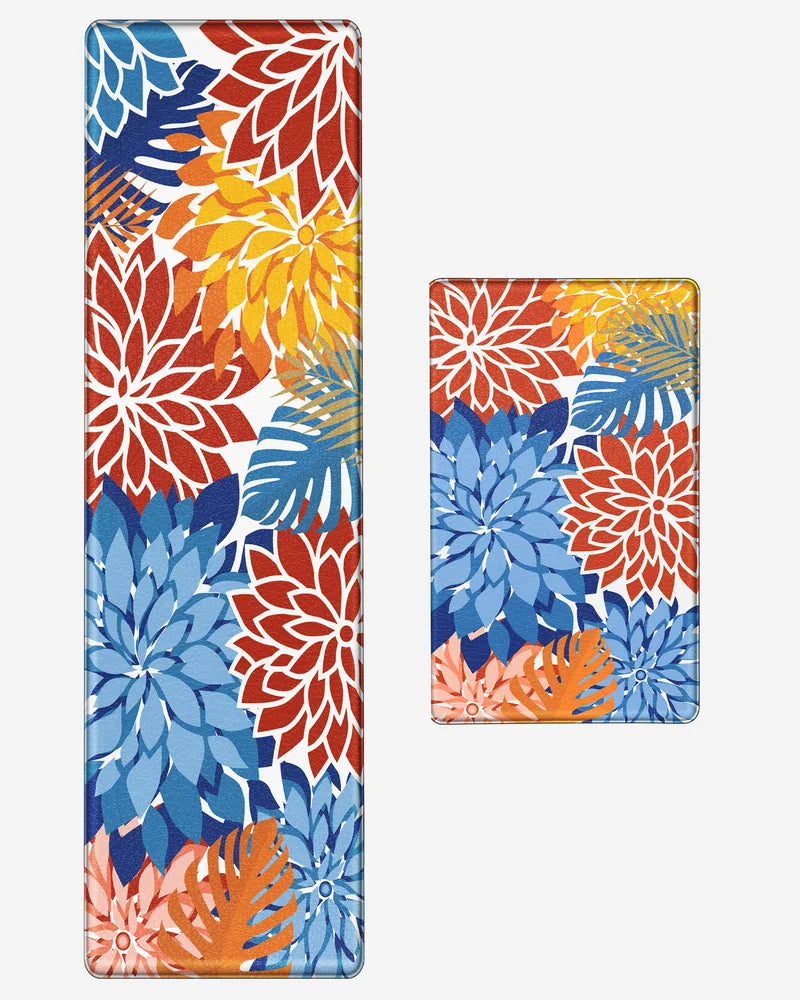 Red Blue floral kitchen mat set with 17.3-by-28-inch mat and 59-inch runner