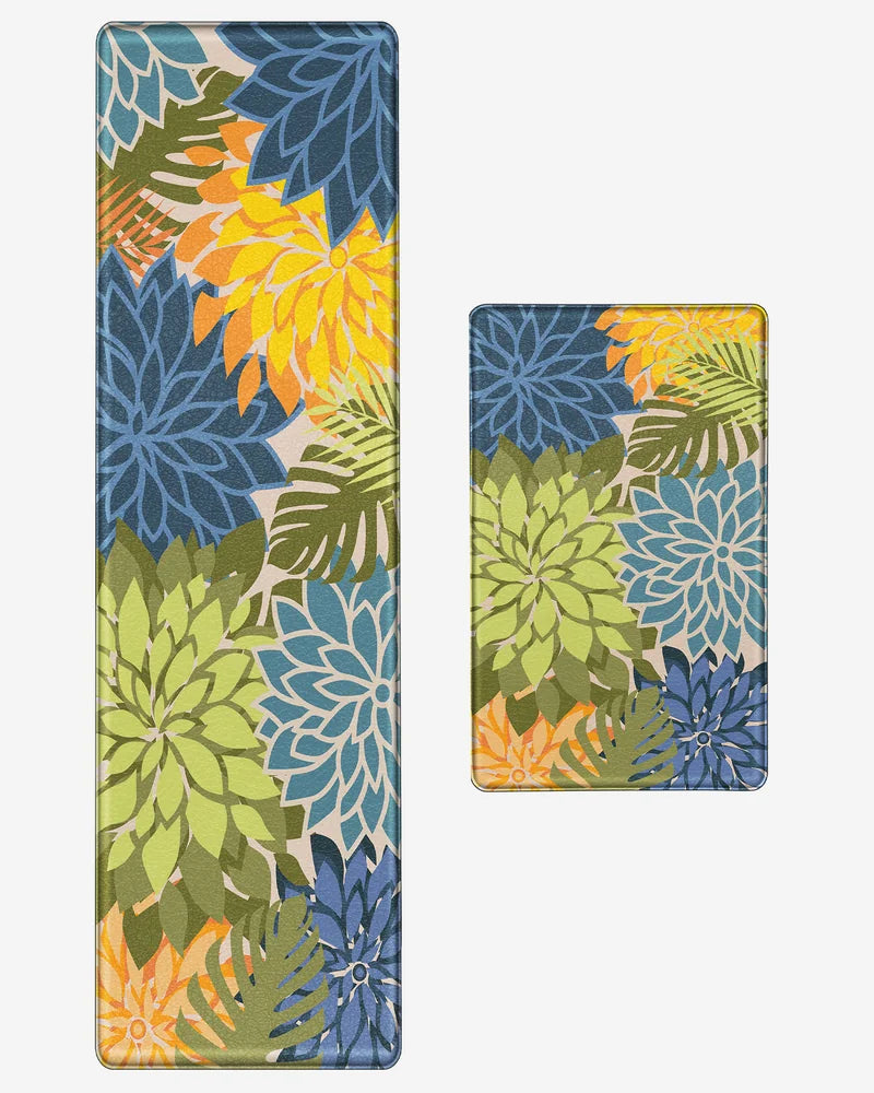 Yellow Green floral kitchen mat set with 17.3-by-28-inch mat and 59-inch runner