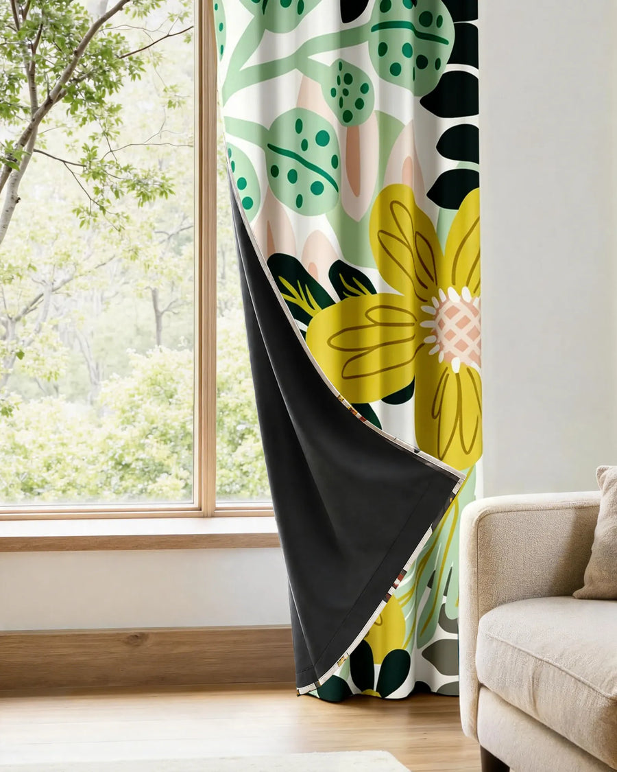 Boho floral blackout curtains with room darkening black backing in the Rose Garden pattern