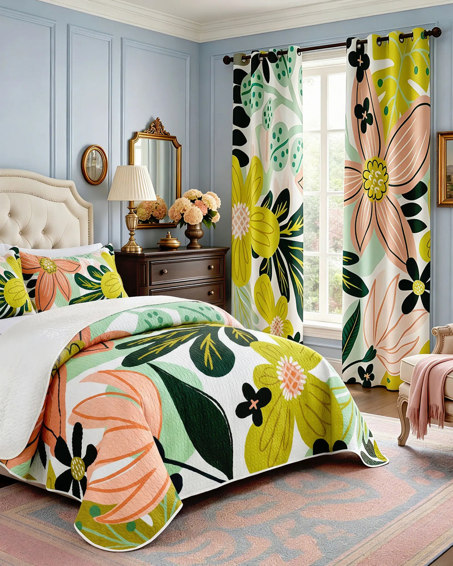 Flore Boho Floral Quilt Set styled room view