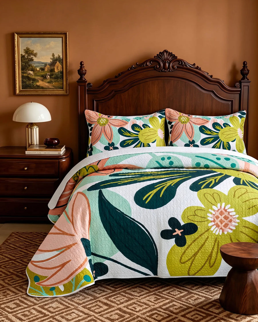 Flore Boho Floral Quilt Set styled room view
