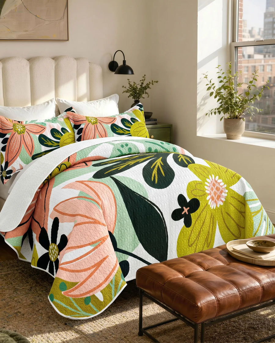 Flore Boho Floral Quilt Set styled room view