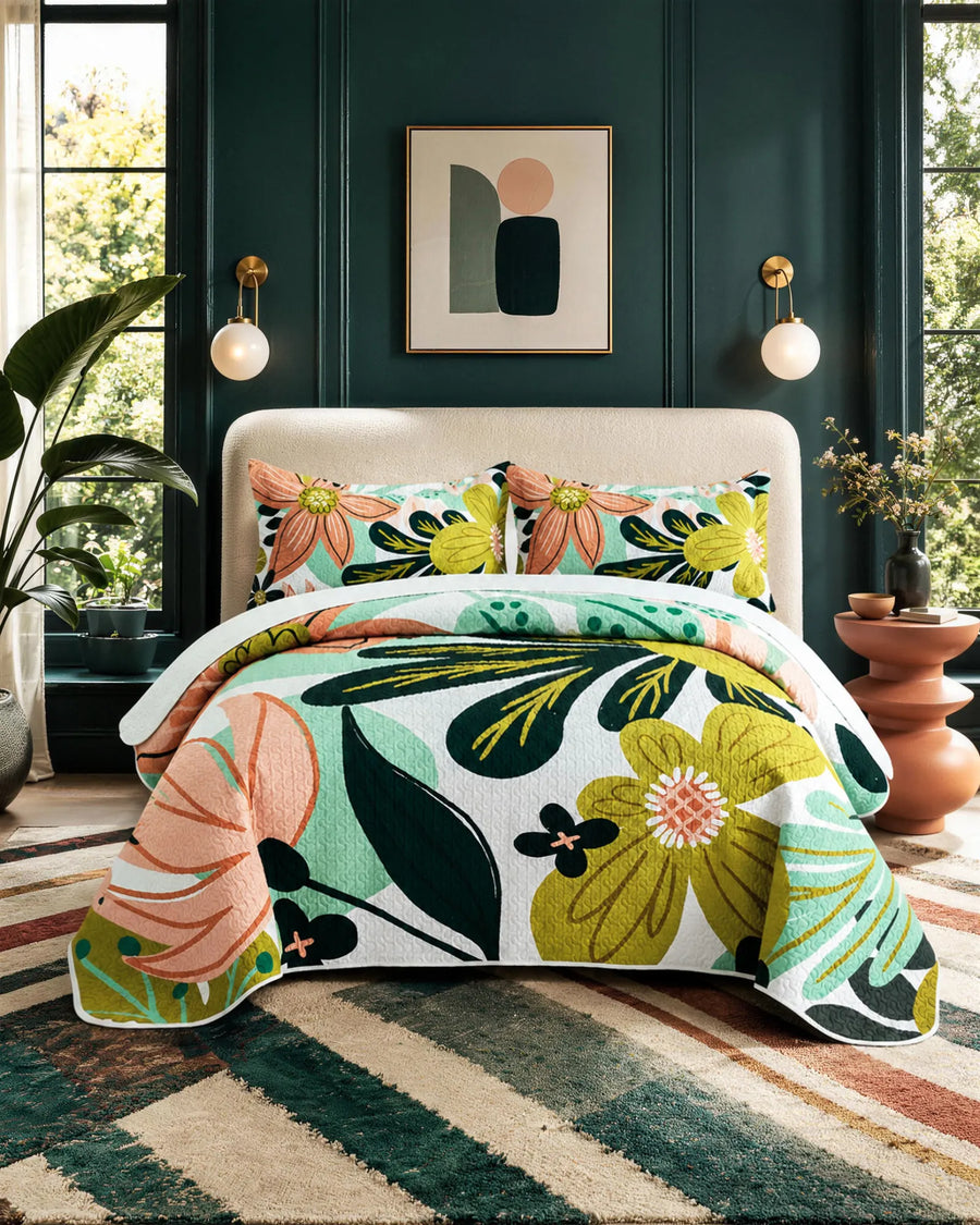 Flore Boho Floral Quilt Set styled room view