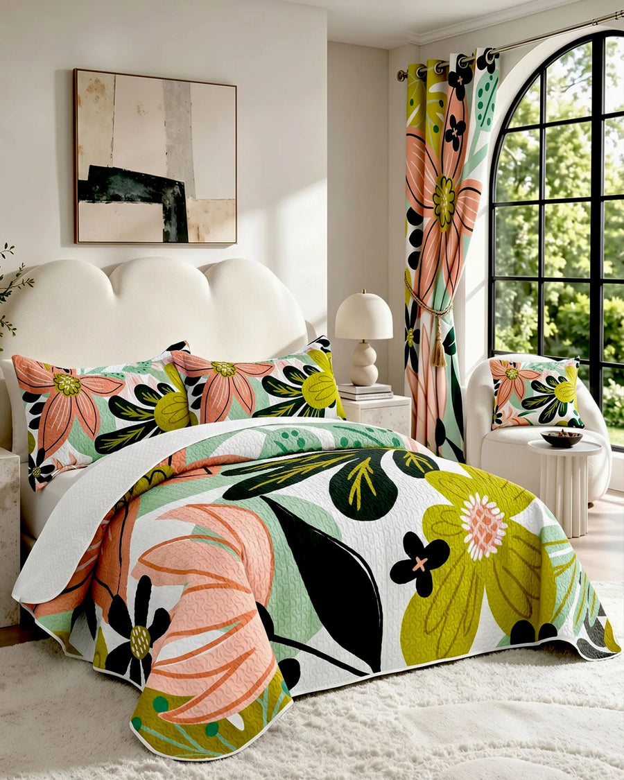 Flore Boho Floral Quilt Set styled room view
