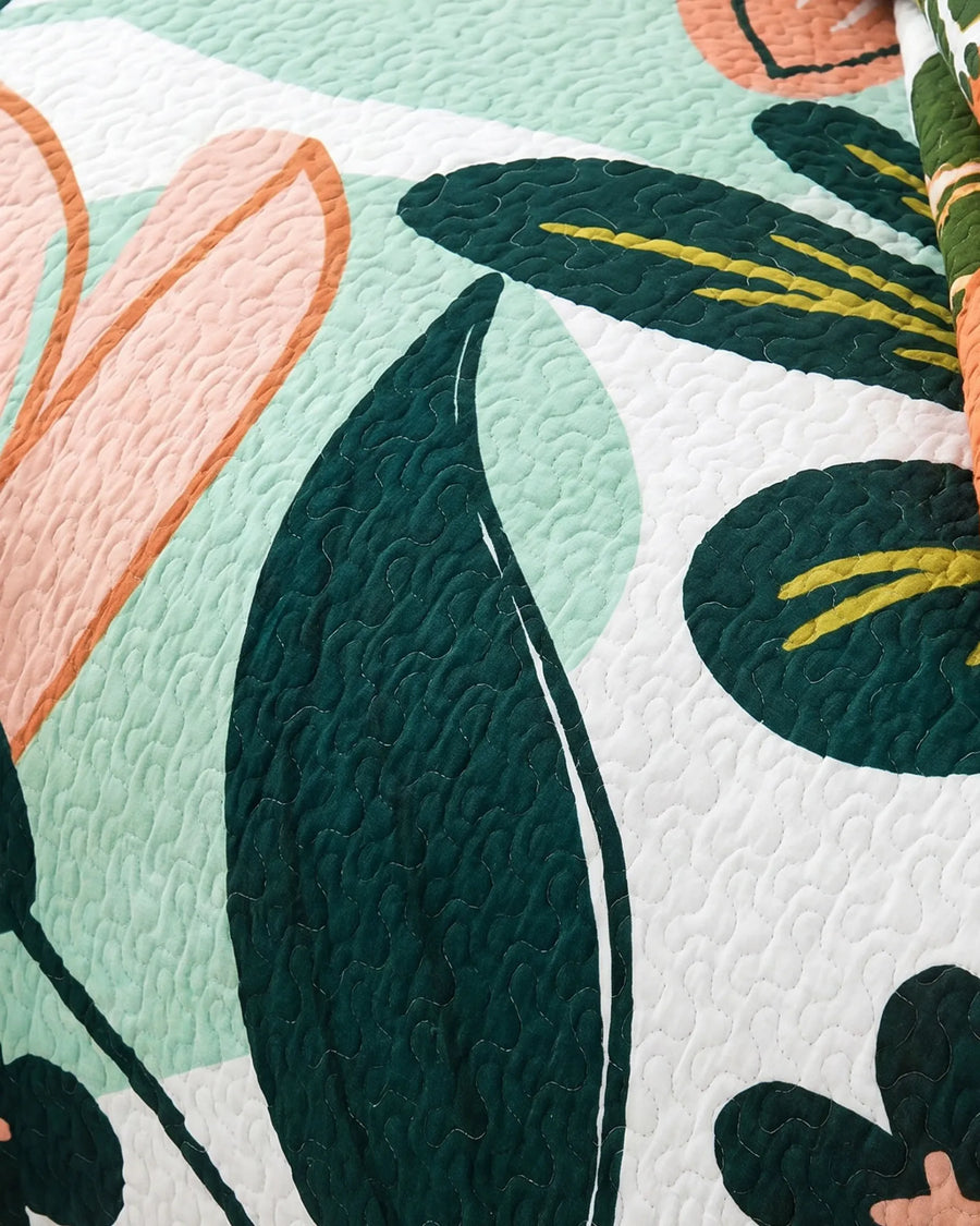 Flore Boho Floral Quilt Set texture and detail view