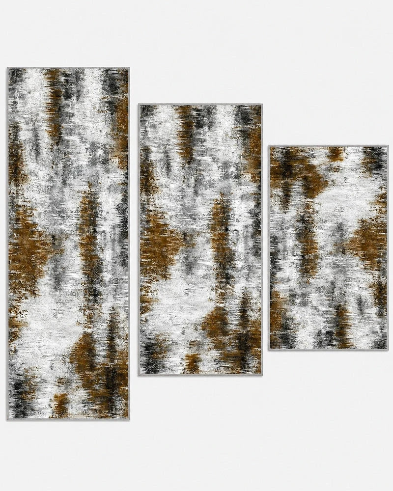 Gray brown wide 24-inch washable non-slip kitchen rug set of three, shown longest to shortest: 59, 48, and 32 inches